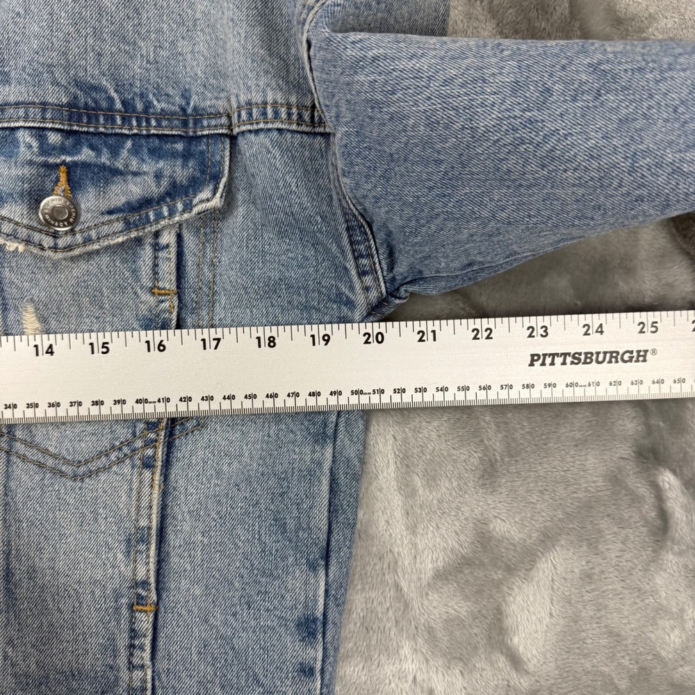 H&M &Denim Womens Light Wash Distressed Cropped Jean Jacket Blue Small Bikercore - Picture 9 of 16